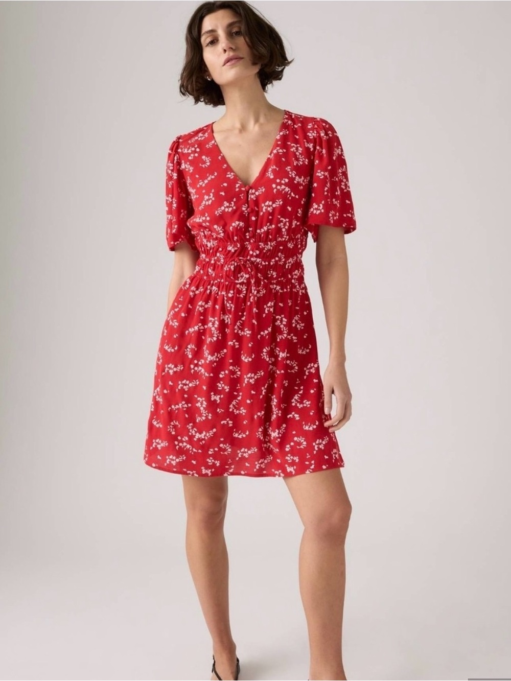 Levi’s Red Floral V-Neck Short Sleeve Dress